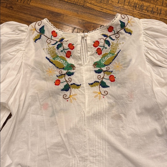 FARM Rio Pitanga Embroidered Cotton Puff Sleeve Blouse Woman's Small - Picture 11 of 16